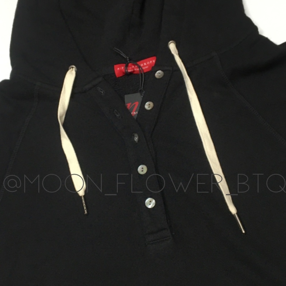 n:Philanthropy Black Button Front Hoodie Shell Buttons Kangaroo Pocket NWT - Picture 4 of 8